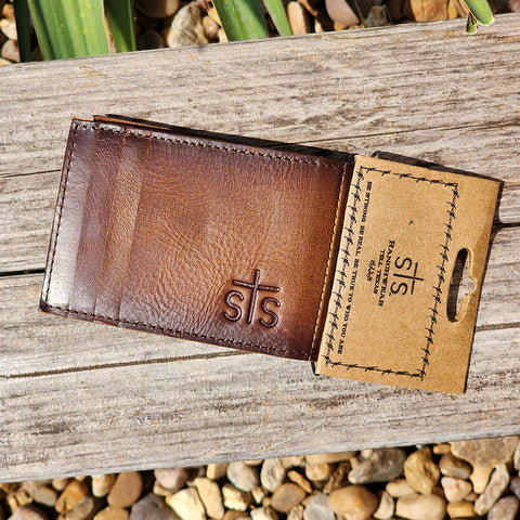 leather card holder wallet with money clip on the back. 