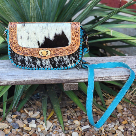 Myra Pine Valley Tooled Leather & Cowhide Cross Body