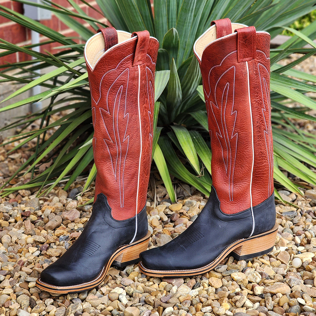 Bison Shoes Riding Olathe Men's Black & Red Navajo Bison Boots