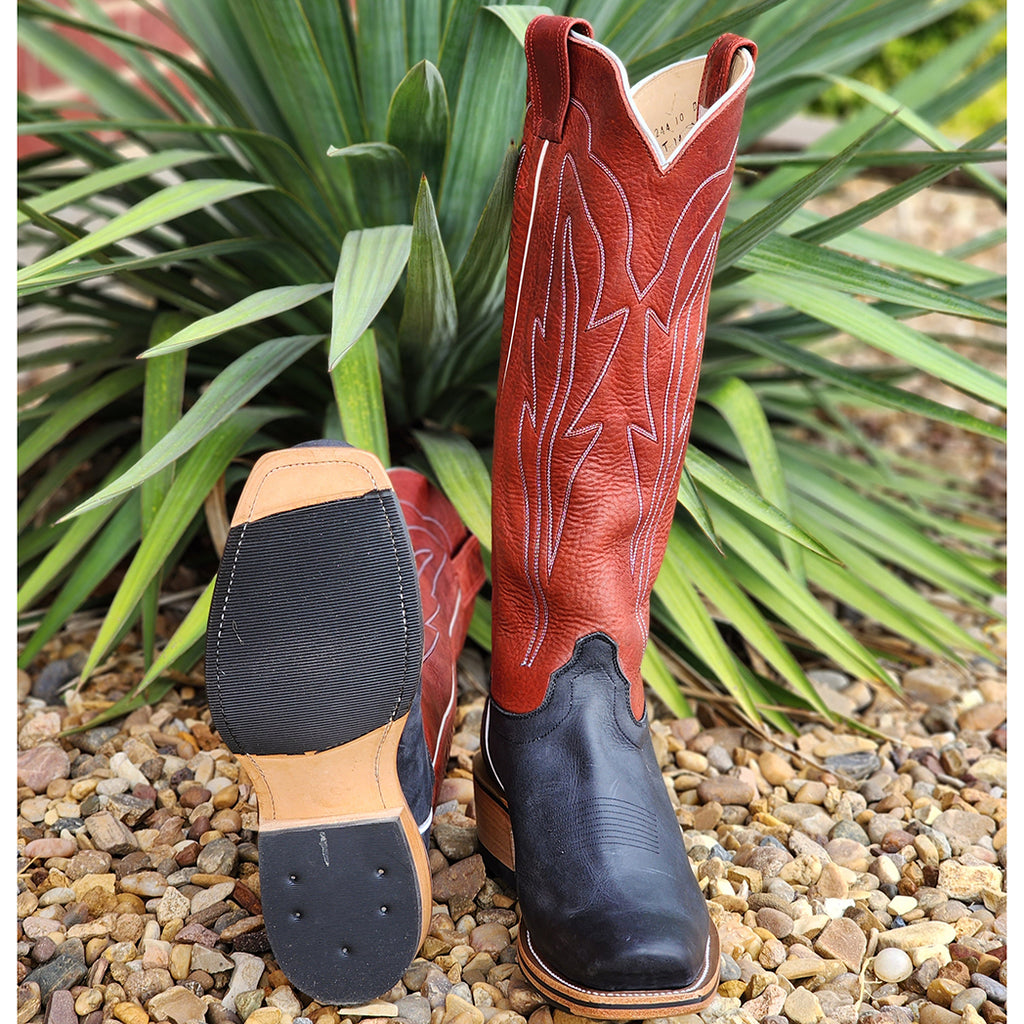 Bison Shoes Riding Olathe Men's Black & Red Navajo Bison Boots