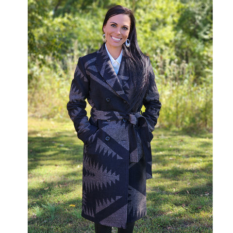 Pendleton Jacquard Black Mirror Lake Wool Trench Coat