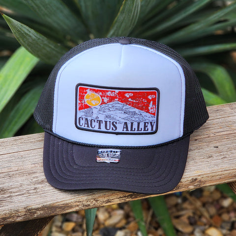 Cactus Alley Red Sky Patch Black White Trucker Cap