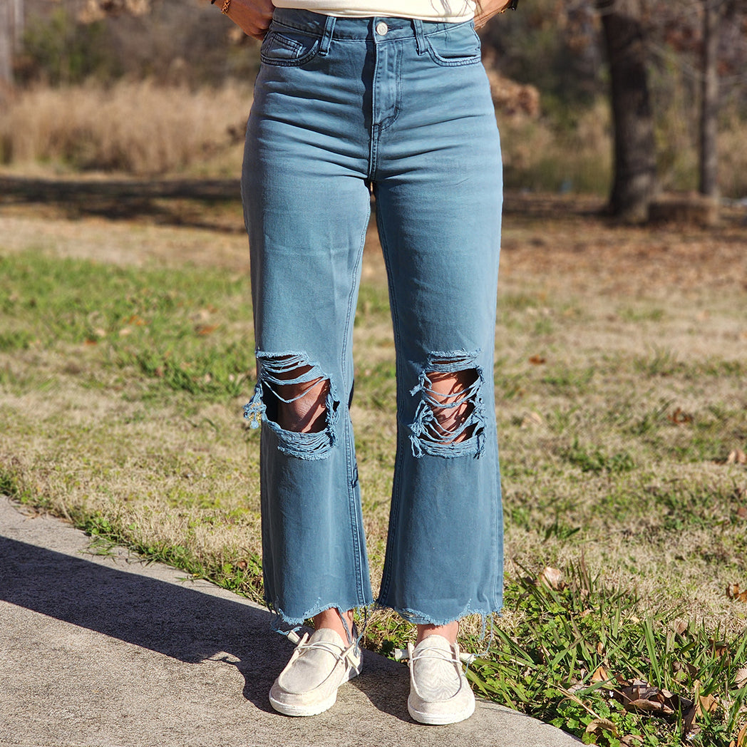 Vervet Blue Grey 90 s Distressed Crop Jeans