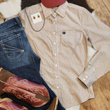 Cinch Women's Coral Brown Stripe Long Sleeve