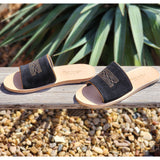 Black Boot Stitch Slides