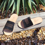 Black Boot Stitch Slides