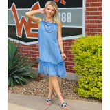 Women's Denim Ruffle Drawstring Dress