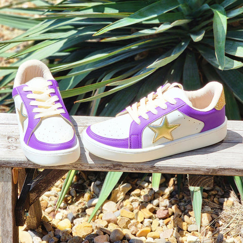 White, Purple & Gold Star Sneakers