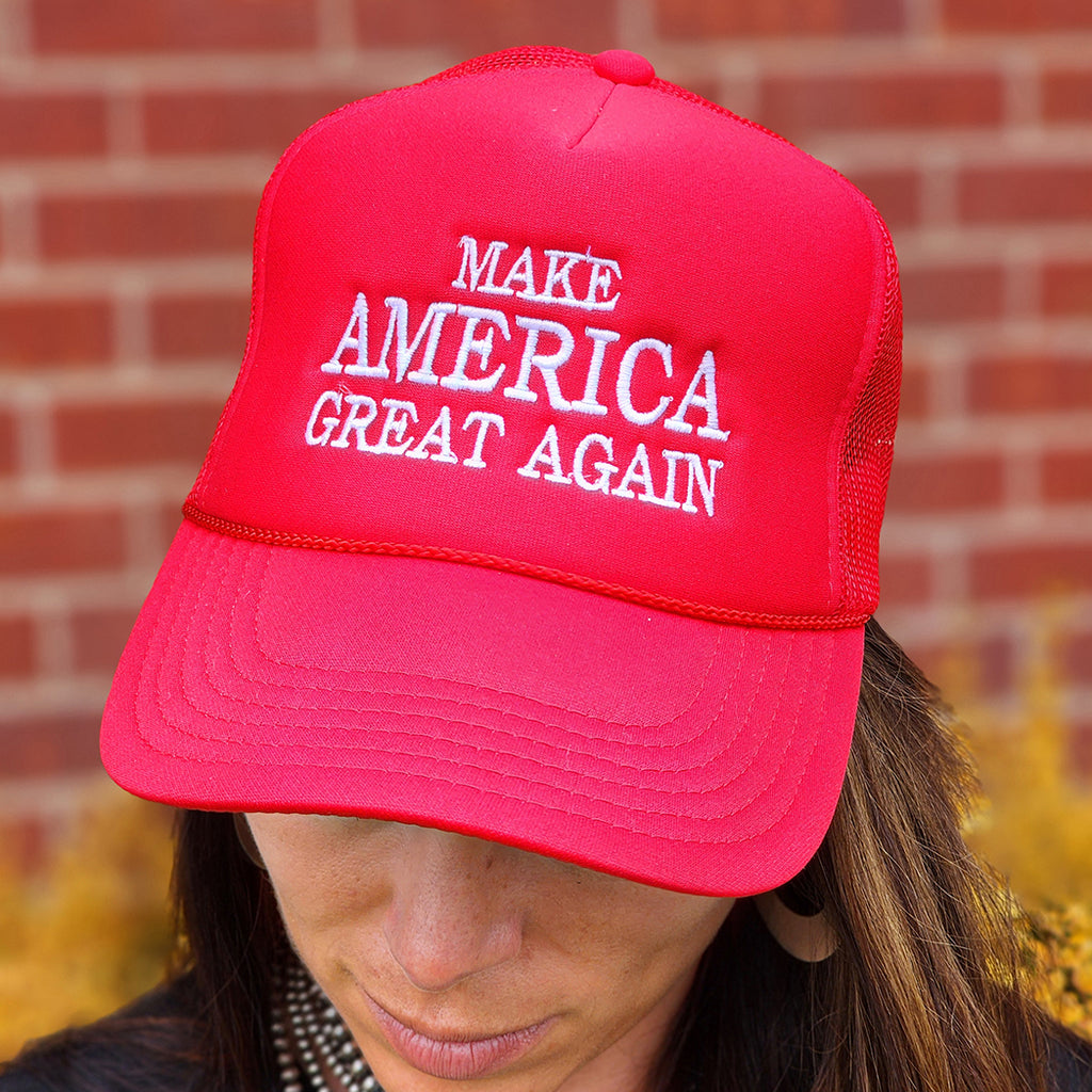 Red Trucker Cap that says Make America Great Again