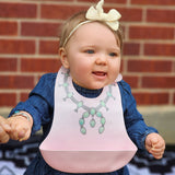 Pink Food Grade silicone bib with green squash Blossom Necklace 