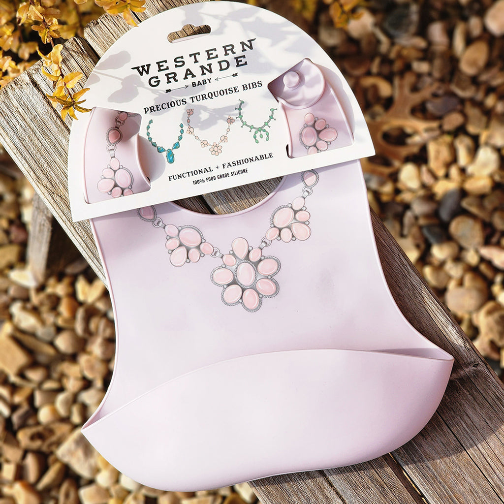 Pink Food grade silicone bib with Pink Conch Necklace Design