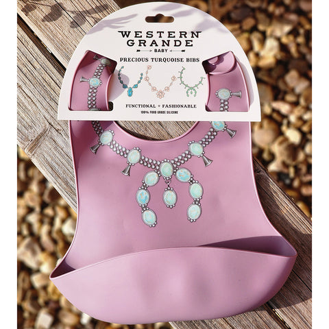 Purple Food Grade silicone bib with green squash Blossom Necklace