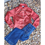 Cruel Girl's Red Satin Pearl Snap Shirt
