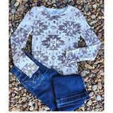 Cruel Girls' Aztec Long Sleeve Rib Knit Henley Shirt