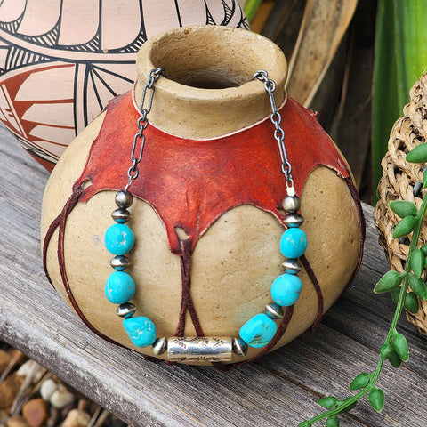 " Jaylon " Turquoise & Silver Cylinder Necklace
