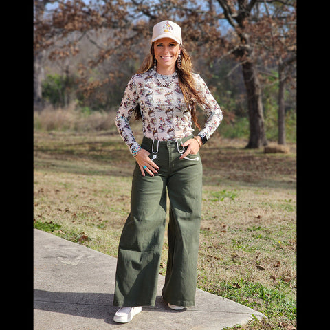 Women's Howdy Hanny Wide Leg Olive Pants
