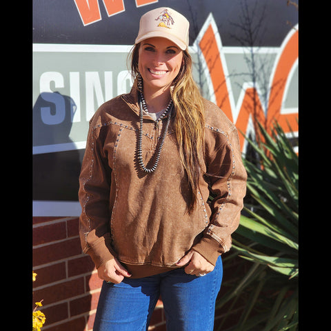 Women's Chocolate Studded Half Zip Sweater