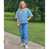 Blue Striped Oversized Top
