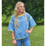 Blue Striped Oversized Top