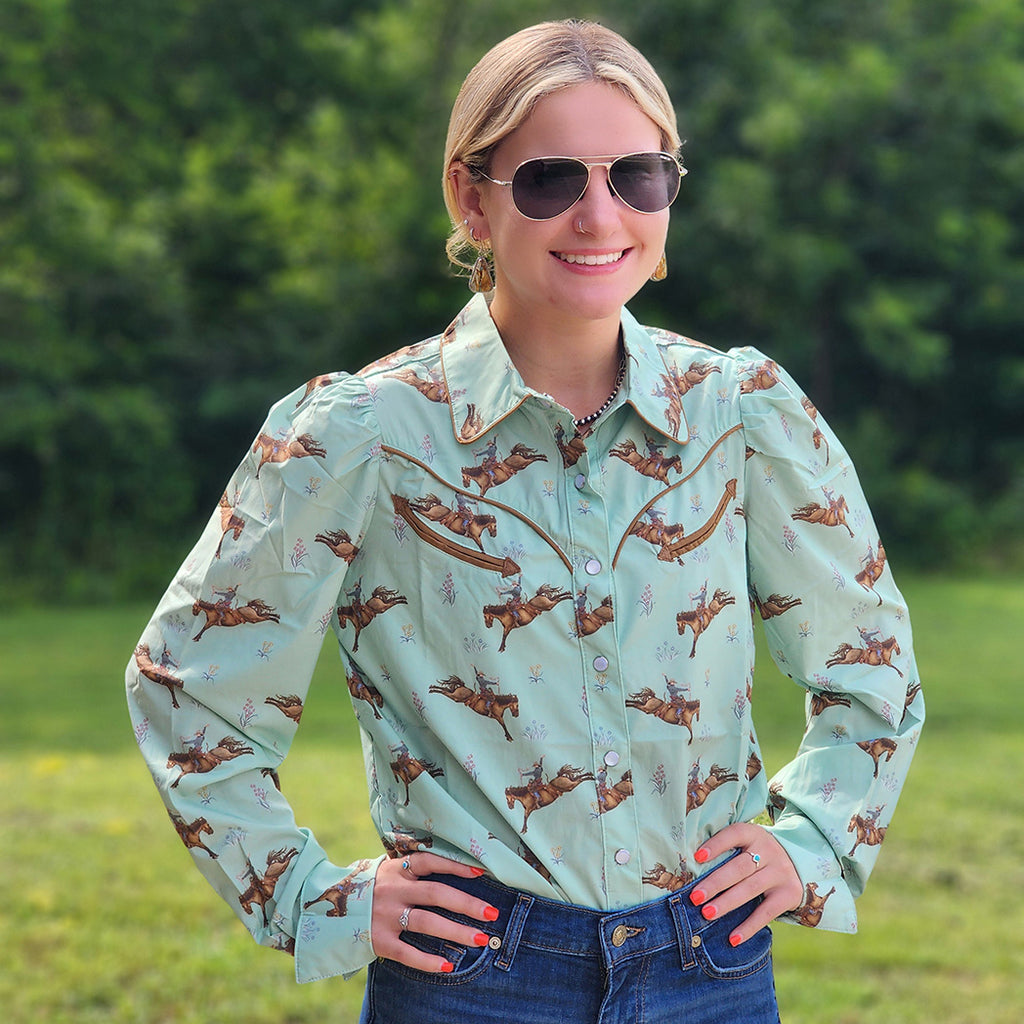 Mint Bucking Horse Long Sleeve