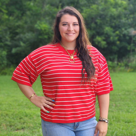 Red & White Stripe Knit Shirt