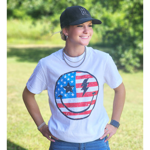 American Flag Happy Face Tee
