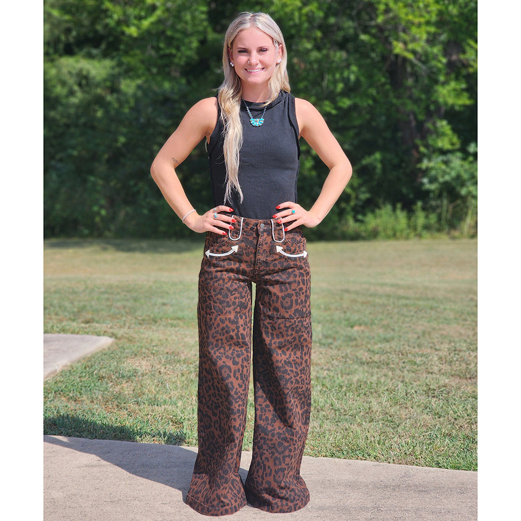 Leopard Wide Leg Jeans