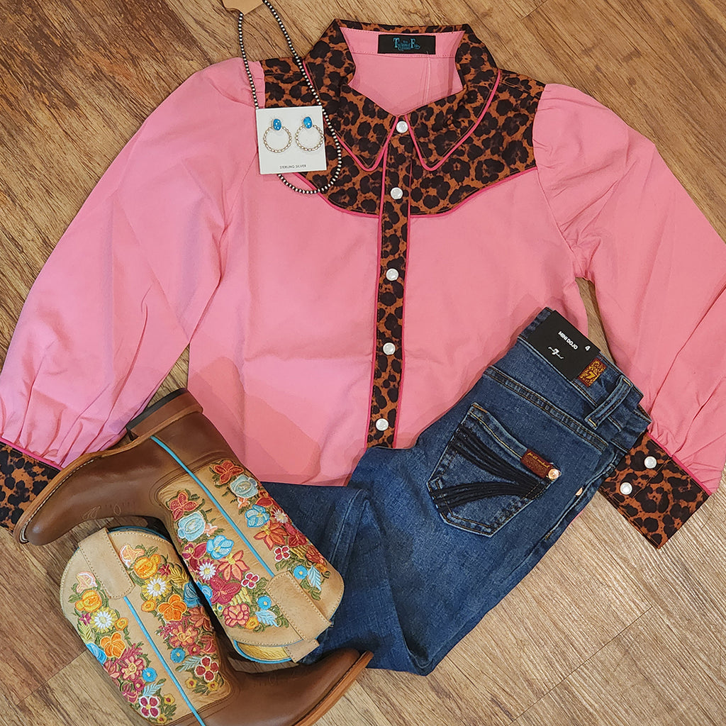 Girl's Pink Leopard Pearl Snap