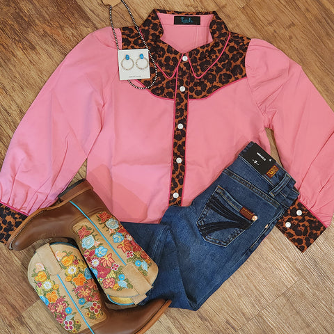 Girl's Pink Leopard Pearl Snap