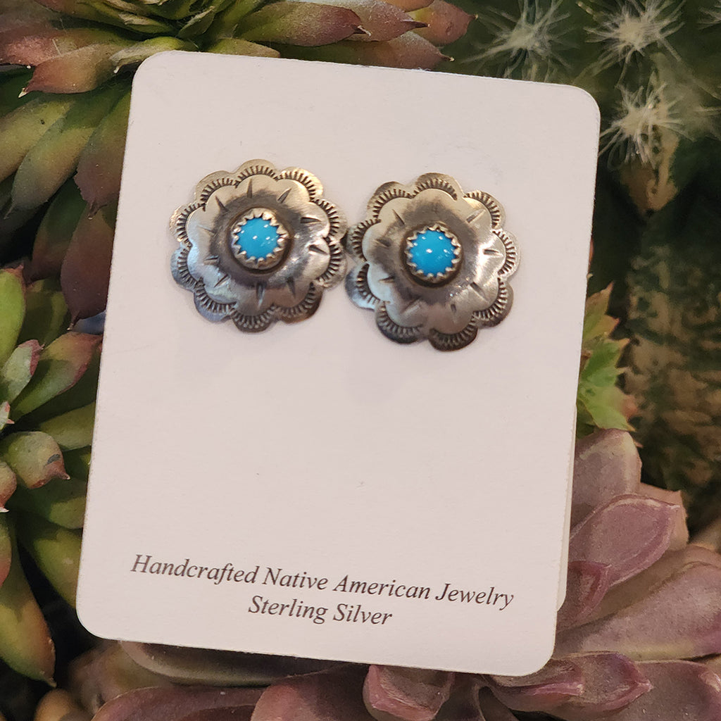 " Nina " Turquoise Flower Studs