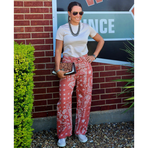Denim Paisley Barrel Jeans