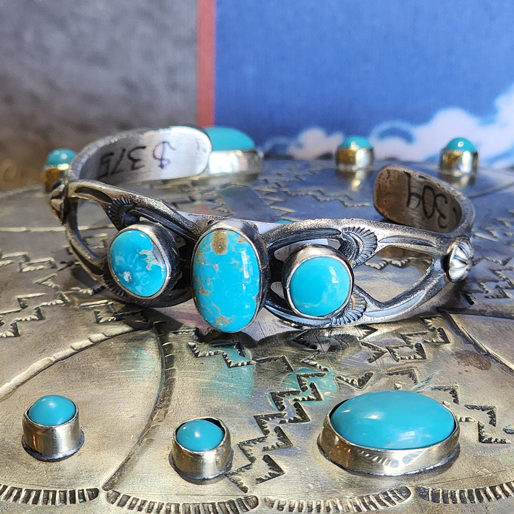 " Caryn " 3 Stone Kingman Turquoise Cuff