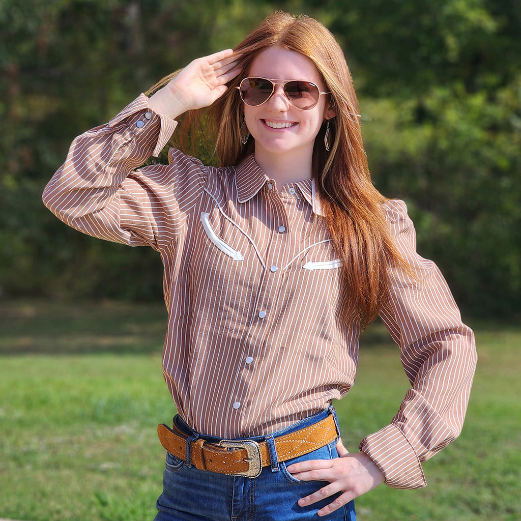 Western Brown Stripe L/S Shirt