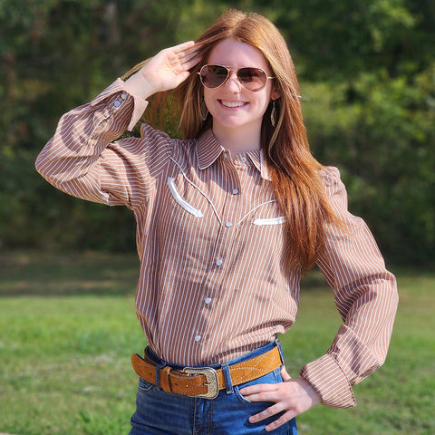 Western Brown Stripe L/S Shirt