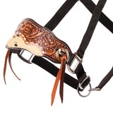 Close up on the Tooled and Hide Noseband of halter