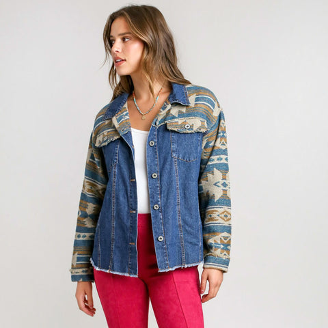 Umgee Women's Aztec Denim Jacket