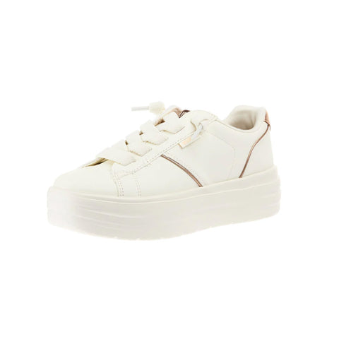Angled view of the Hey Dude Women’s Karina Double Duo Classic Egret shoe on a white background displaying the all‑white upper and cushioned platform profile.
