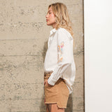 Off White Embroidered Western Cowgirl Motifs Blouse