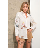 Embroidered Western Cowgirl Motifs Linen Blouse