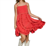 Pol Women's Red Embroidered Sleeveless Mini Dress