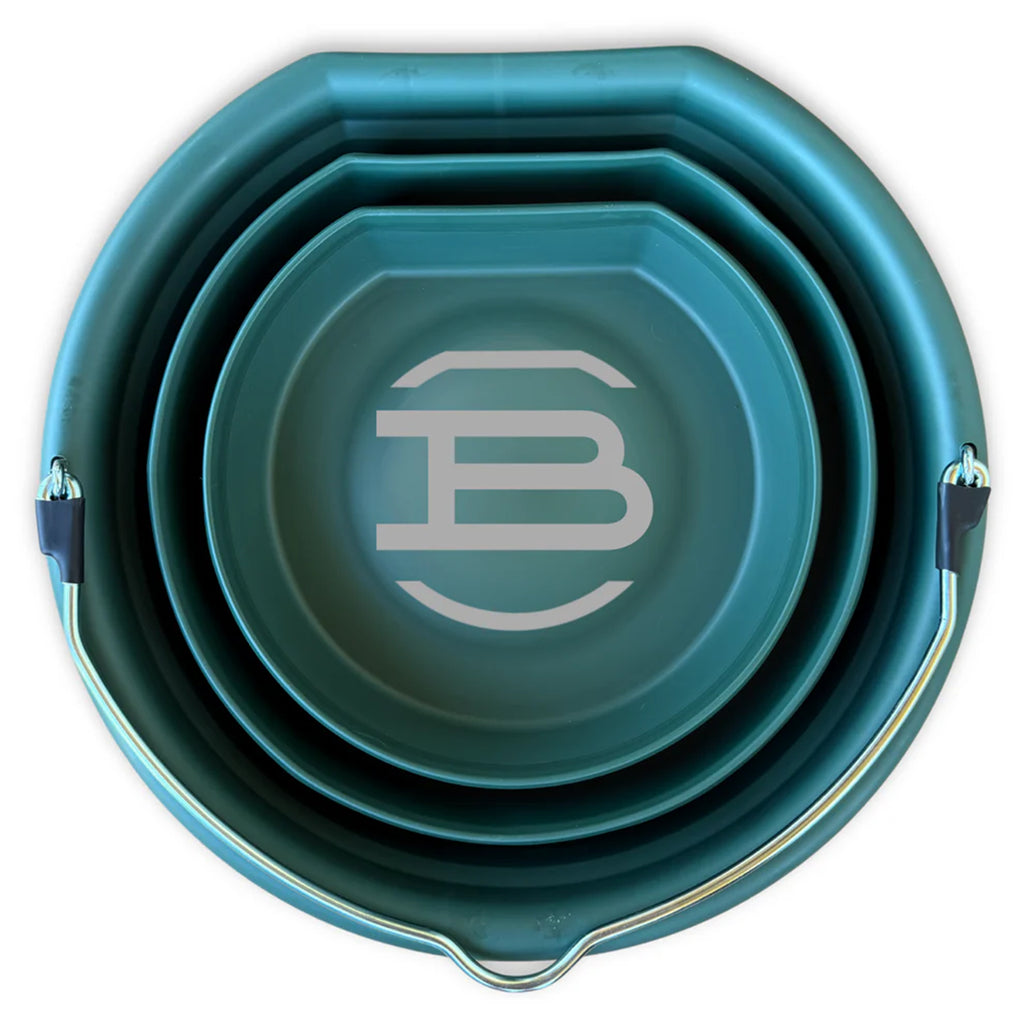Flat lay of top side view of the bucket fully folded. 