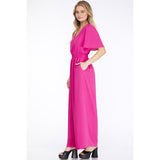 Magenta jumpsuit flowy sleeves and stretch waste 