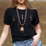 Women's Black Leopard Cut Slit Top