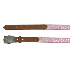 This is a Catchfly pink trim leather western belt and oval buckle. Size small Western Ladies Rhinestone Belt, Pink Leather, Cut Glass  main image 3