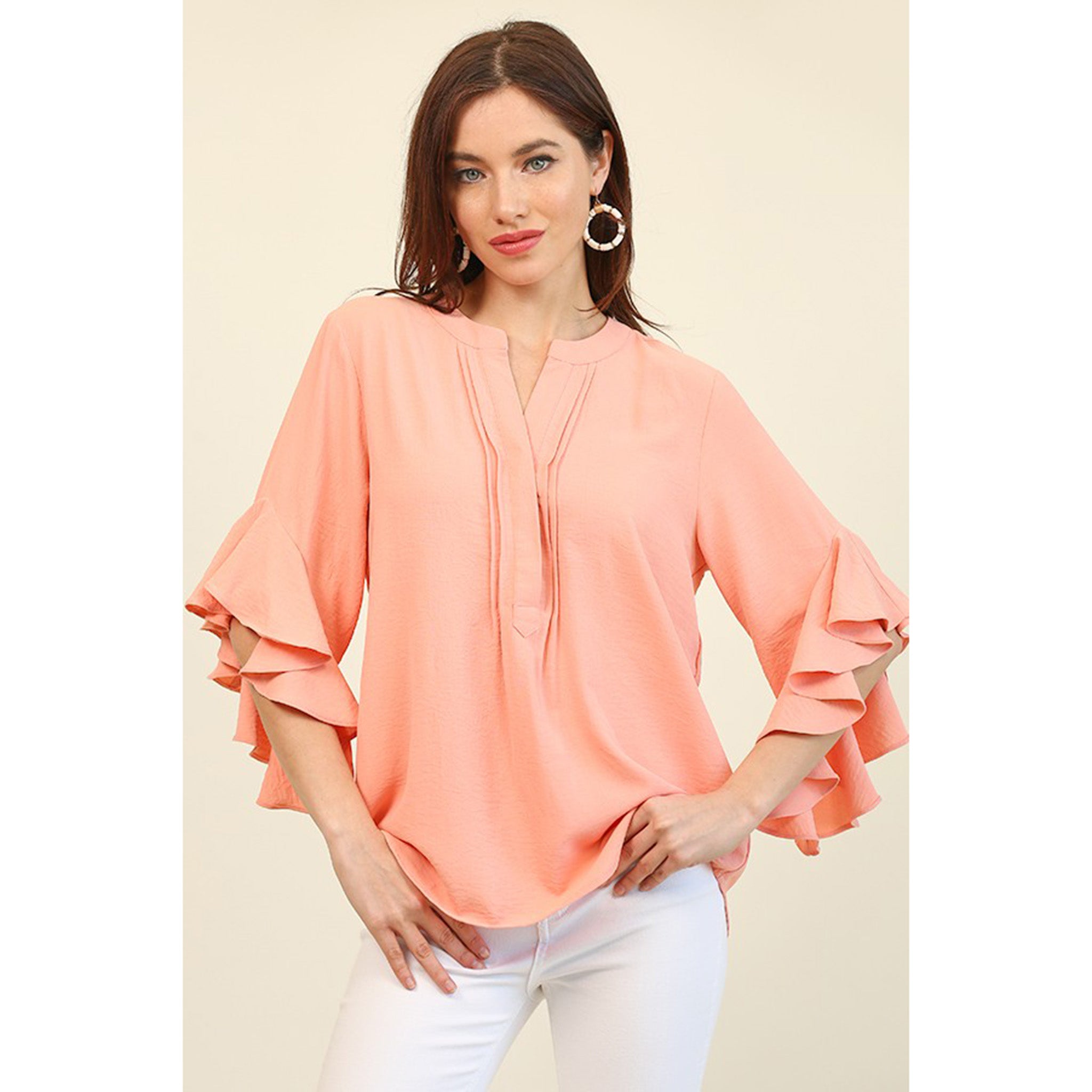 peach ruffle blouse