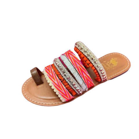 Muti Colored Straps, Beaded Slip-on Sandal