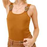 Brown Ribbed Buckle Bodysuit