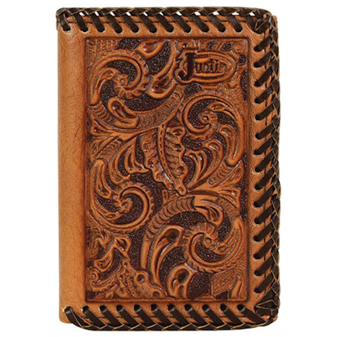 Justin Men's Whipstitch Tooled Trifold Wallet