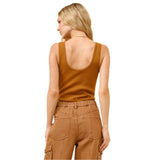 Brown Ribbed Buckle Bodysuit