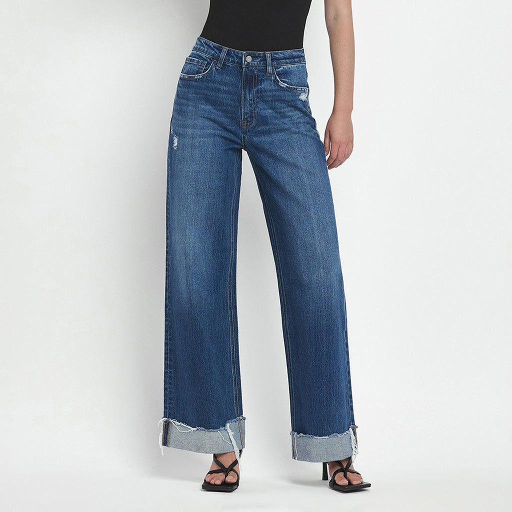Full front side view of the jeans. 